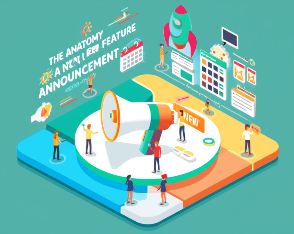 Infographic: Anatomy of a New Feature Announcement, showing key elements and structure.
